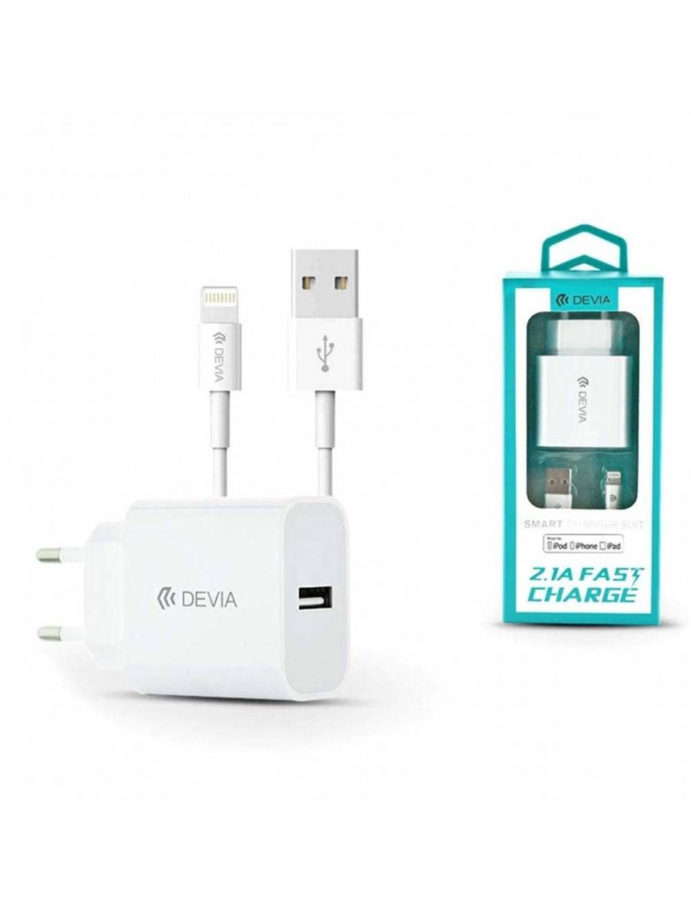 Devia Smart Series EU Charger Suit 2.1A with iPhone (Lightning) Cable - White